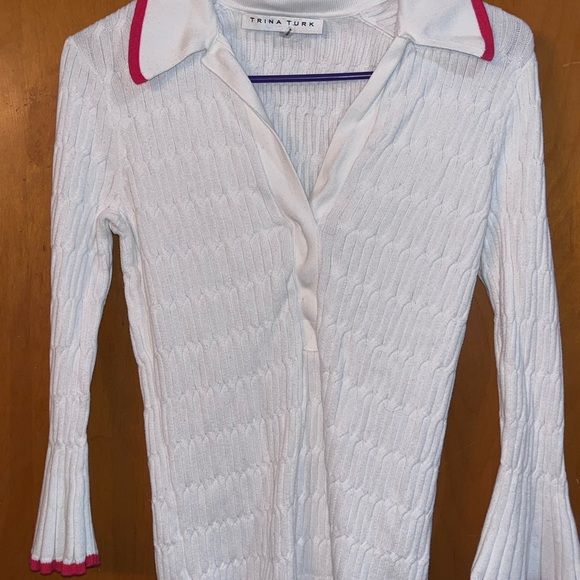 Trina Turk White Button Down Shirt with Pink Accents - Picture 1 of 4